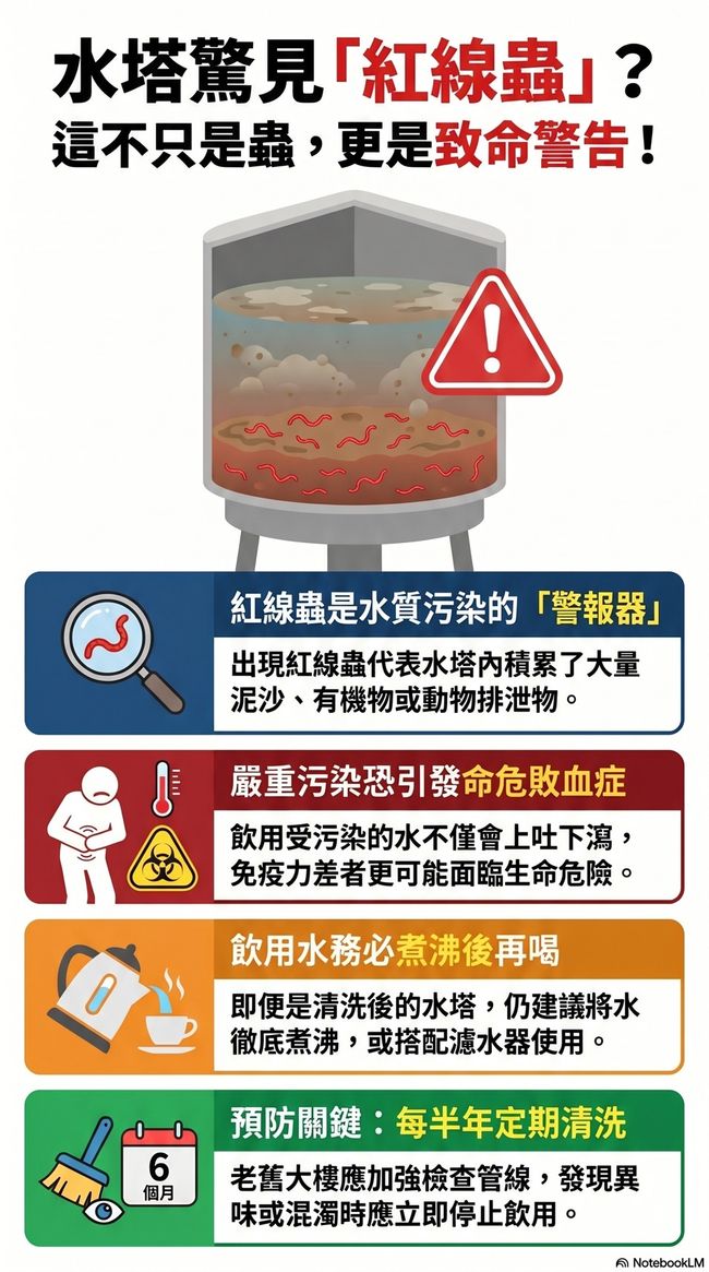 水塔定期清洗避免紅線蟲滋生細菌水 水塔定期清洗避免紅線蟲滋生細菌水
